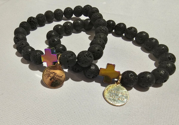 The Genesis 50:20 Grace Collection: Aromatherapy Lava Stone & Mala Bead Bracelet