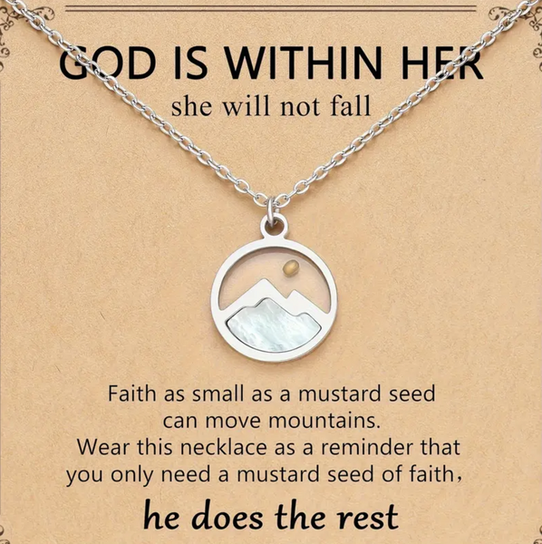 Mustard Seed Faith Necklace – “God Is Within Her” Inspired