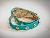 Saving Grace Collection: Wrap Faux Leather Bracelet w/ Micro Pave CZ Disco Cross Charm (Various Colors)