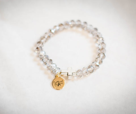 The Genesis 50:20 Collection: Radiant Grace Bracelets - Crystal or White Beads with Cross Charm