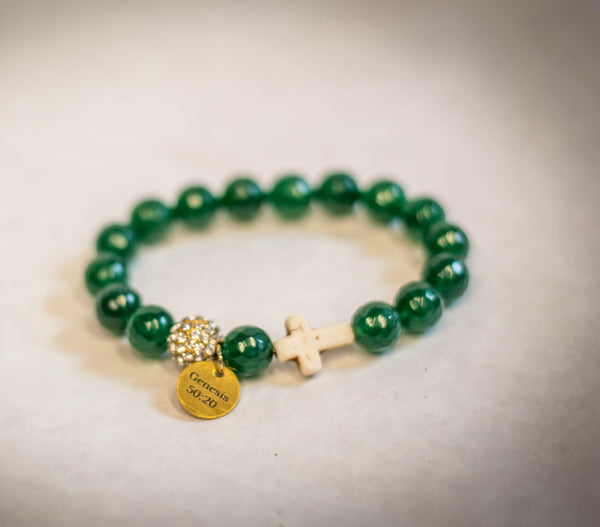 The Genesis 50:20 Collection: Transcendent Faith Natural Mala Stones with Pave Ball & Cross Meditation Bracelet