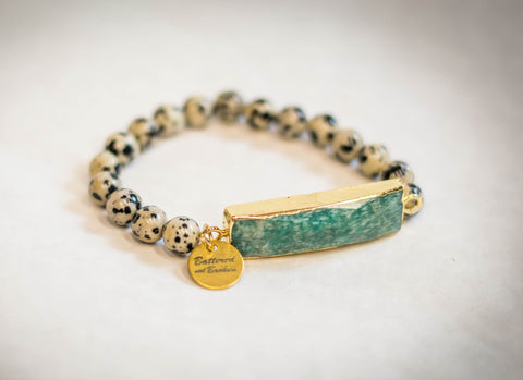 Saving Grace Collection:  Bracelet- Natural Dalmatian Jasper Stone with Amazonite Bar Charm