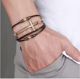 Saving Grace Collection: Bracelet- Vintage Adjustable Multi-layer Genuine Leather Cross - Unisex