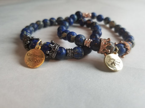 The Genesis 50:20 Collection: Royal Harmony - Blue Regalite Unisex Yoga Crown Bracelet