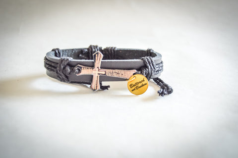 The Genesis 50:20 Grace Collection: Timeless Prayer Leather Cross Bracelet - Unisex