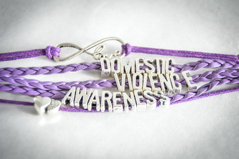 Leather Domestic Violence Awareness Bracelet