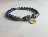 Saving Grace Collection: Bracelet- Natural Blue Regalite Beaded Stone Yoga Crown (Various Colors)