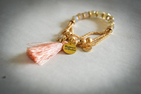 Saving Grace Collection: Bracelet-  Beaded Stretch Chain w/ Tassel  and Charms (Various Colors)